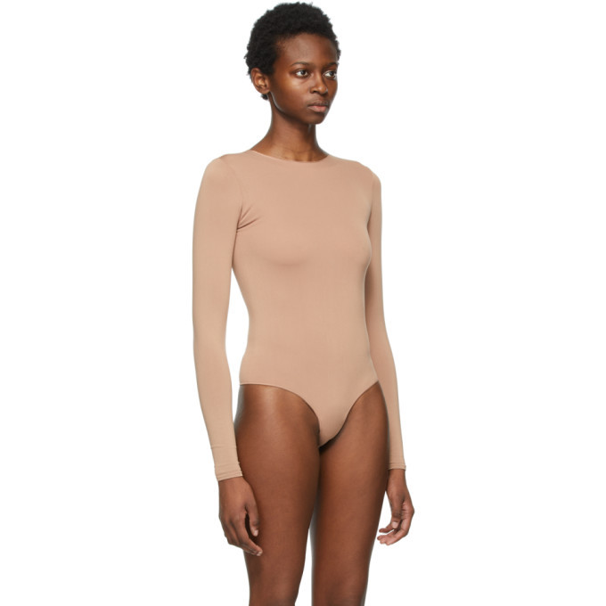 SKIMS Beige Essential Thong Long Sleeve Bodysuit SKIMS