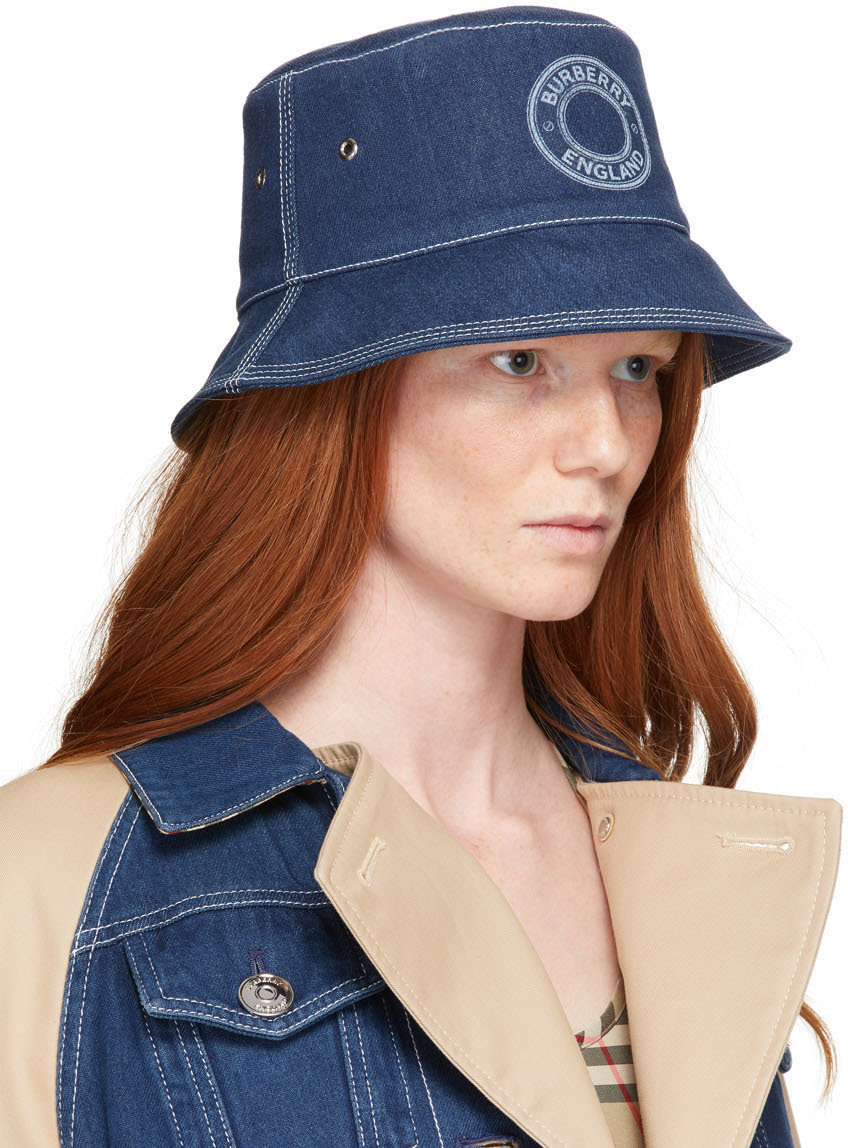 Burberry Blue Denim Circle Logo Bucket Hat Burberry