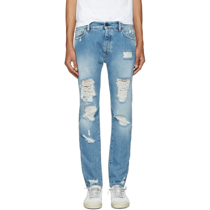 Palm Angels Blue Ripped Jeans Palm Angels
