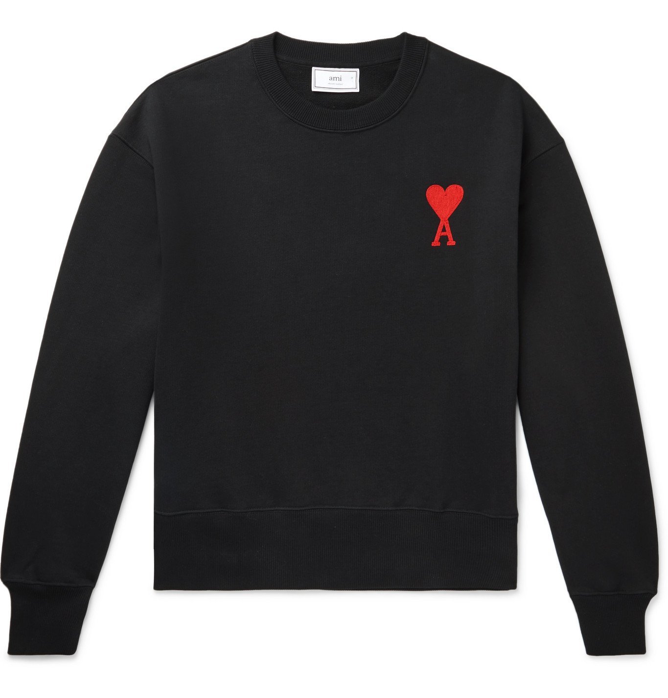 AMI - Logo-Appliquéd Loopback Cotton-Jersey Sweatshirt - Black AMI