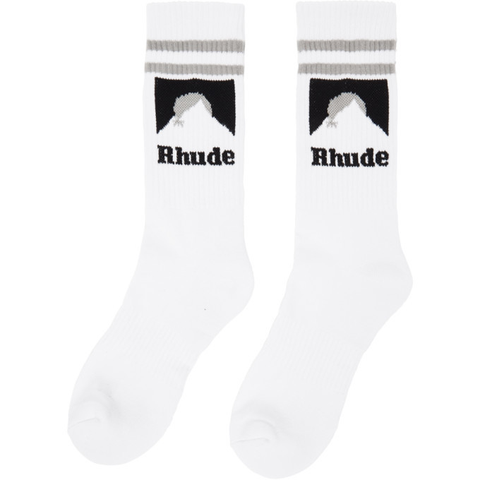Rhude White and Grey Mountain Logo Socks Rhude