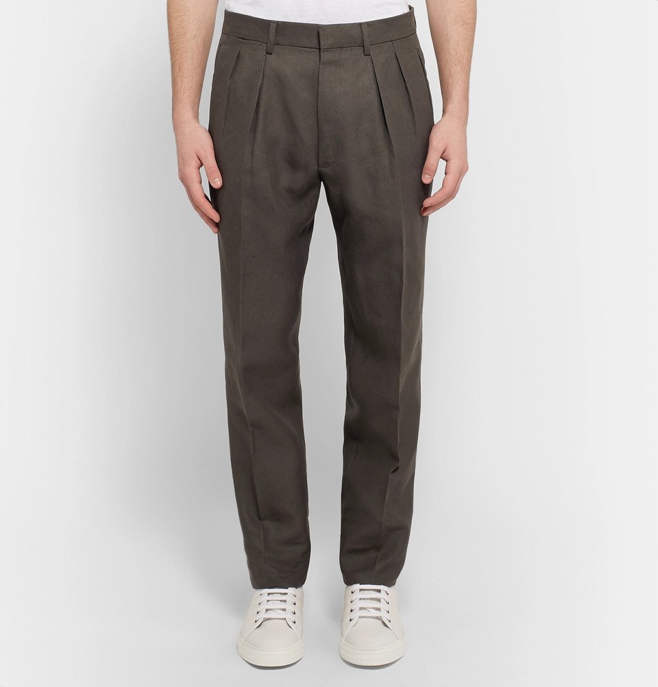 TOM FORD - Pleated Linen Trousers - Men - Green TOM FORD