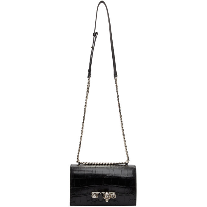 Alexander McQueen Black Croc Jewelled Satchel Bag Alexander McQueen