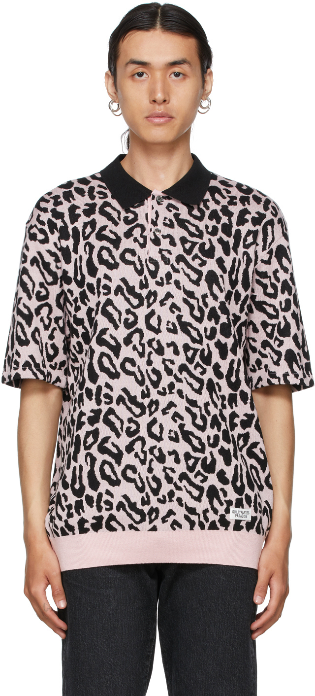 WACKO MARIA Pink & Black Leopard Jacquard 'Guilty Parties' Polo