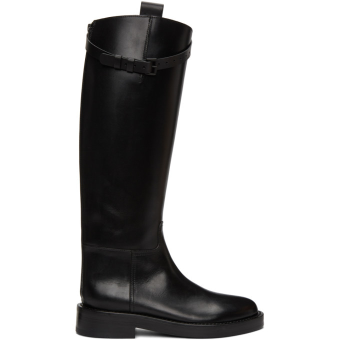 ann demeulemeester black buckle riding boots