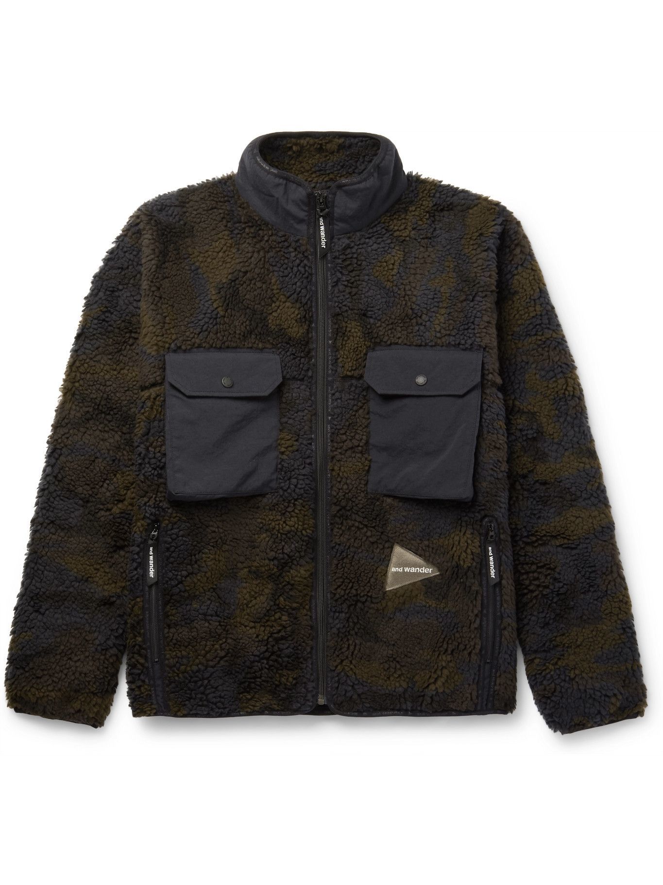AND WANDER - Boa Nylon-Trimmed Camouflage-Print Fleece Jacket - Green ...