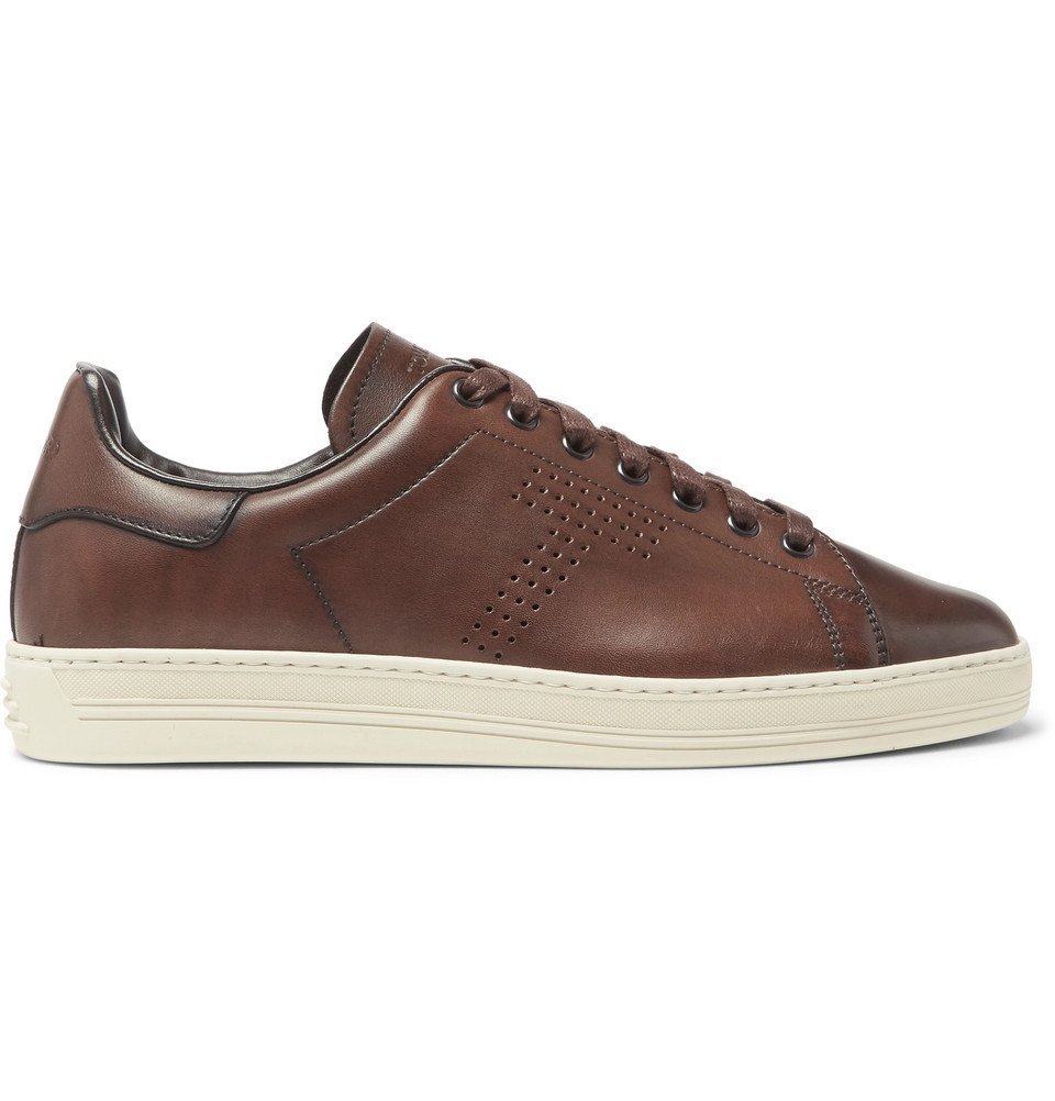 TOM FORD - Burnished-Leather Sneakers - Men - Brown TOM FORD