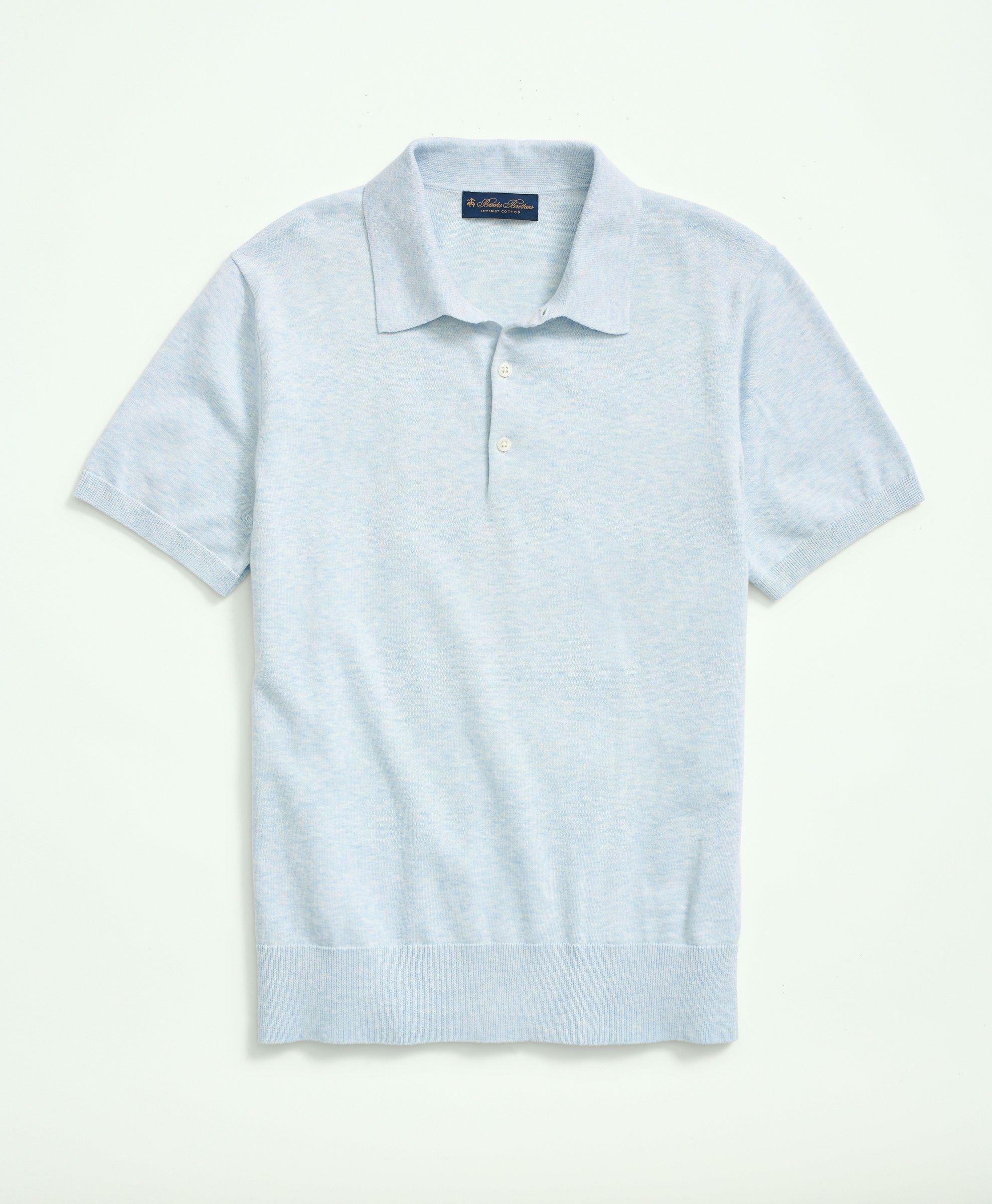 Brooks Brothers Men's Supima Cotton Short-Sleeve Polo Sweater | Light Blue Heather