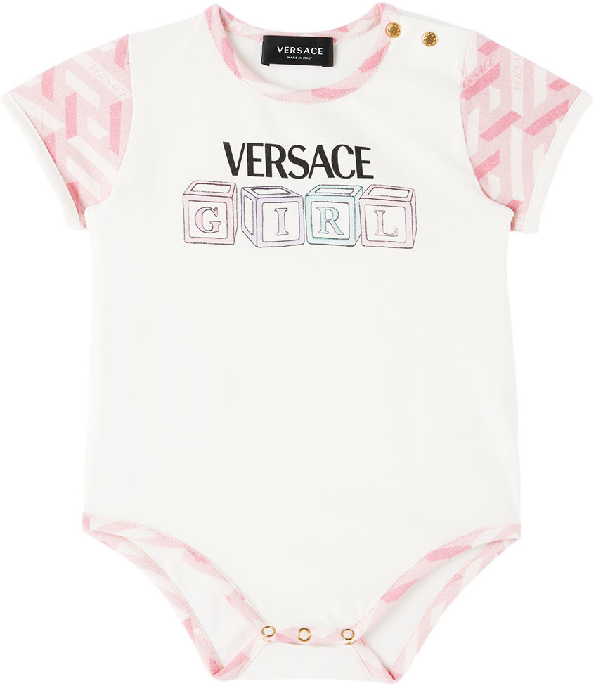 Versace Baby White & Pink Greca Bodysuit Versace