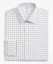 Brooks Brothers Men's Stretch Madison Relaxed-Fit Dress Shirt, Non-Iron Poplin Ainsley Collar Double-Grid Check | Brown