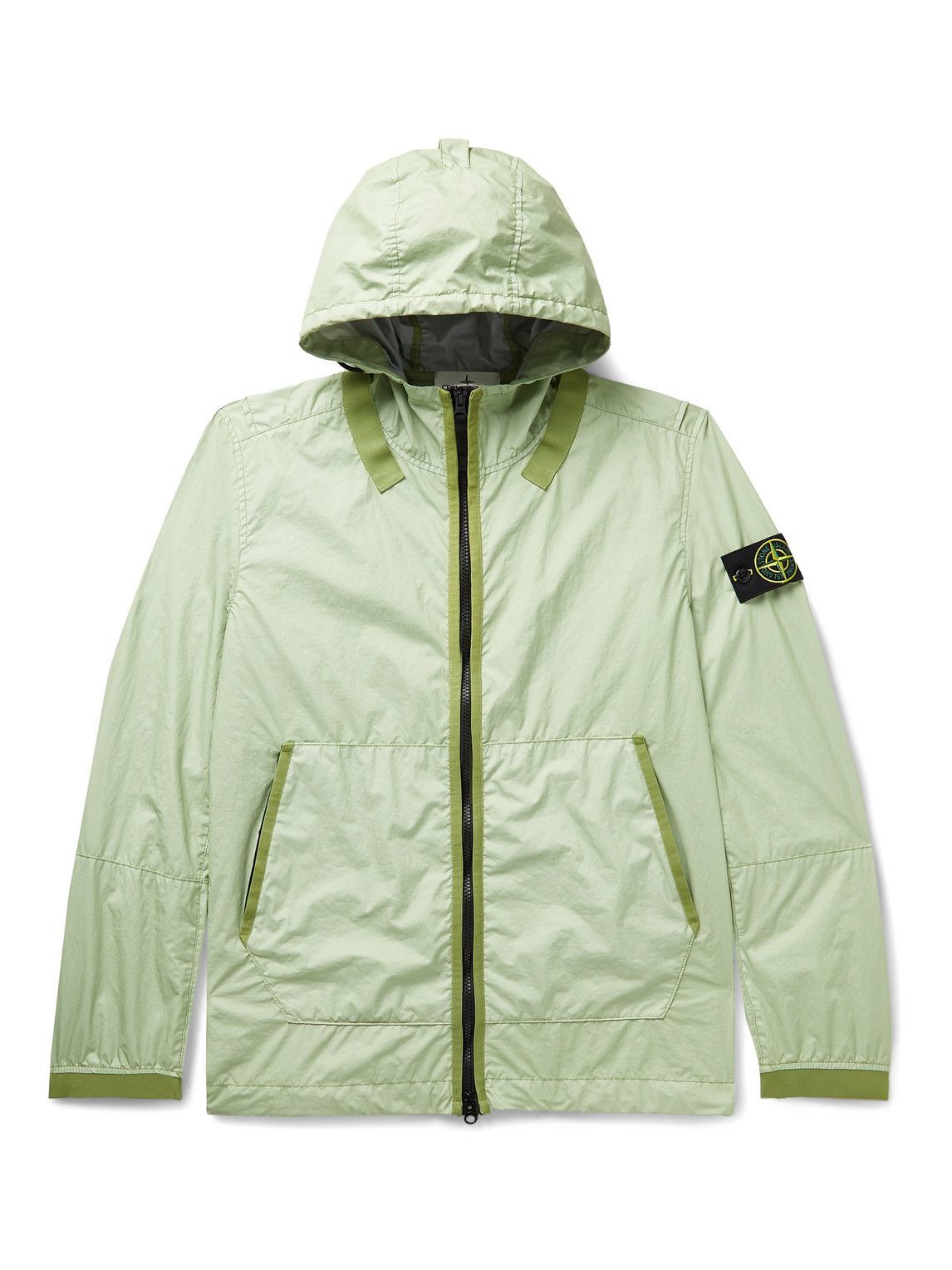 Stone Island Logo Appliqued Garment Dyed Membrana 3l Tc Hooded Anorak Green Stone Island