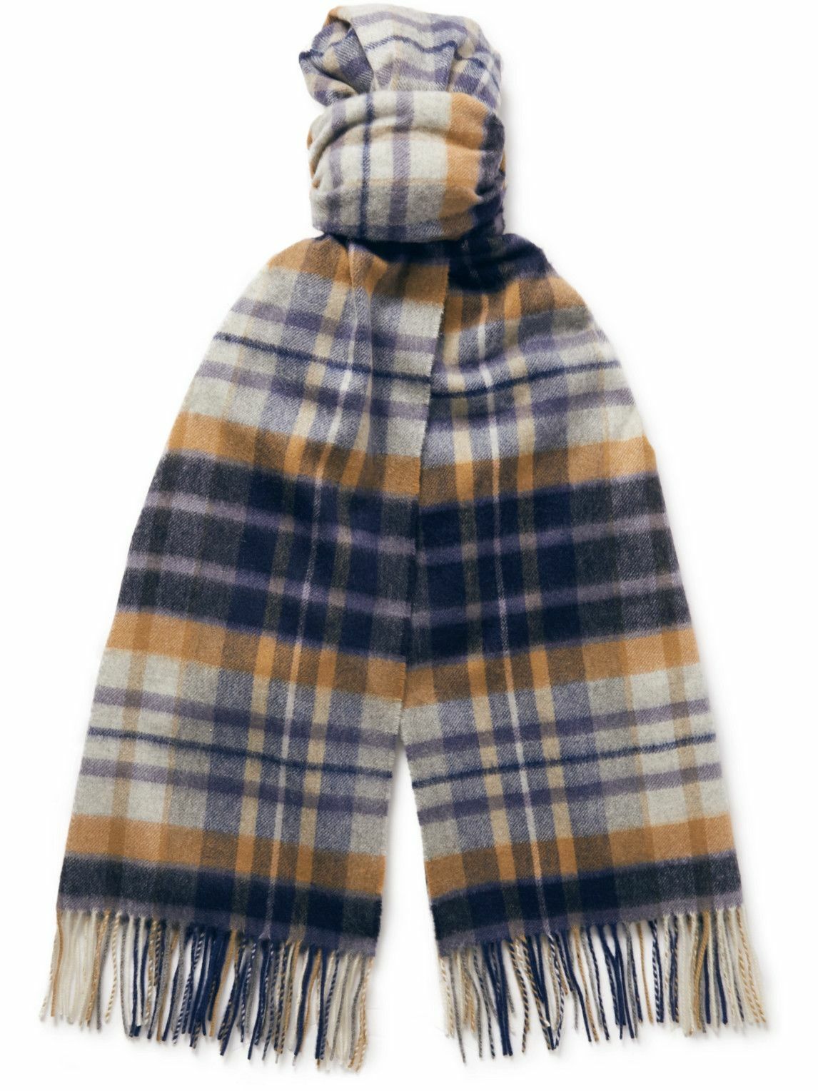 Johnstons of Elgin Fringed Checked Cashmere Scarf Johnstons of Elgin