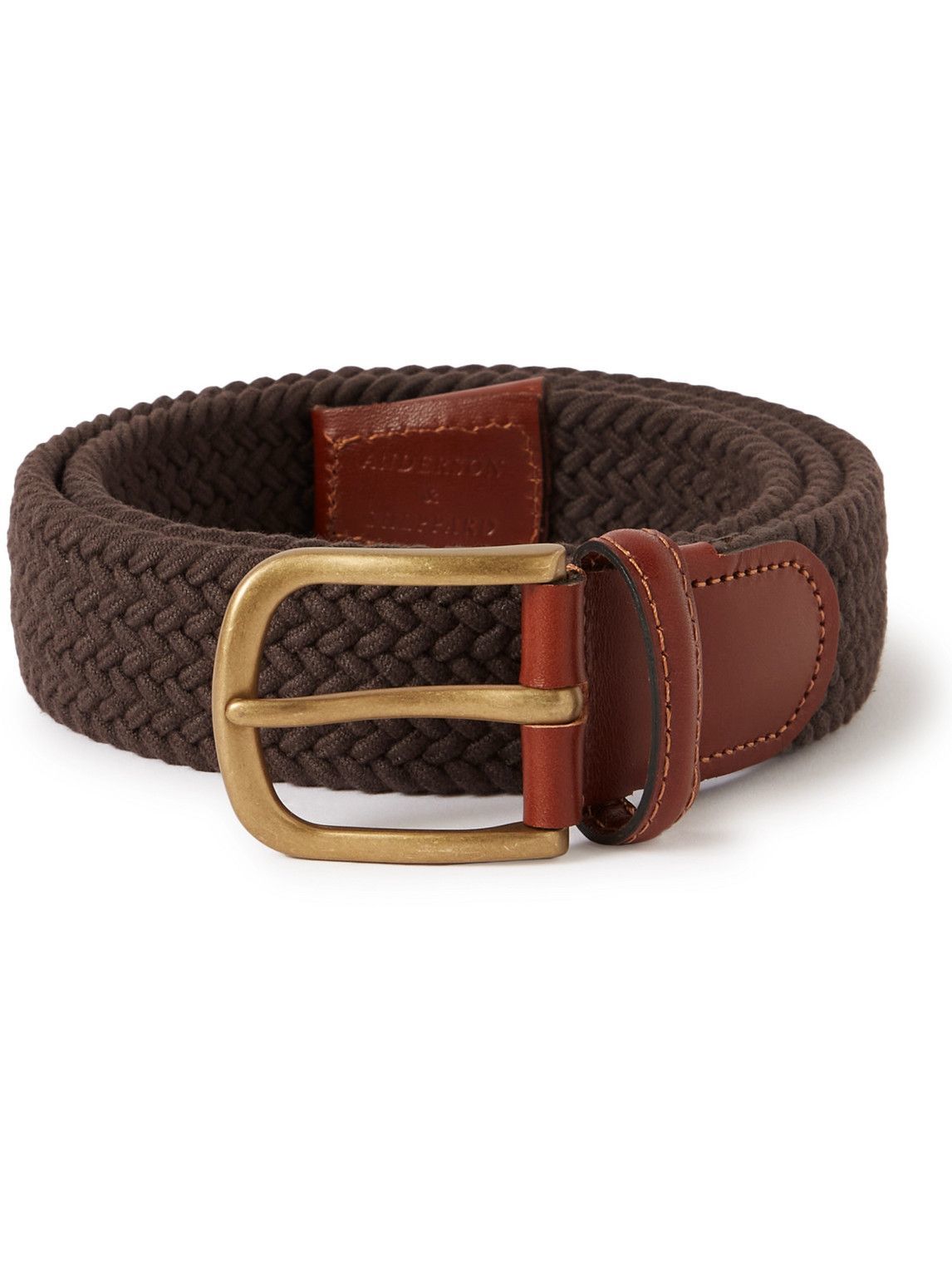 Photo: Anderson & Sheppard - 3.5cm Leather-Trimmed Woven Cotton Belt - Brown