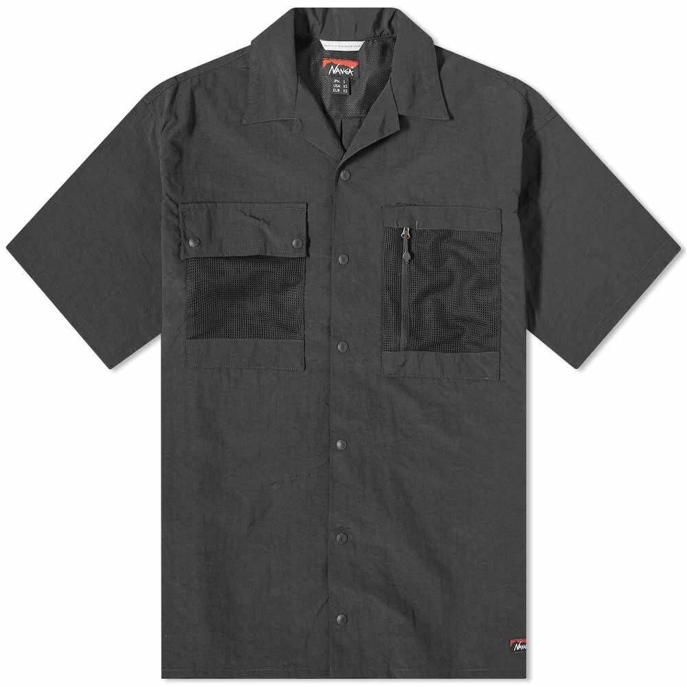 Nanga Men's Nylon Tusser Open Collar Shirt in Black Nanga