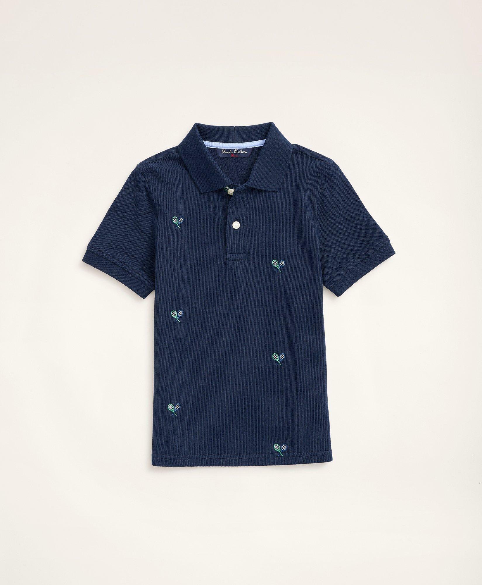 Brooks Brothers Boys Tennis Embroidered Cotton Pique Polo Shirt | Navy