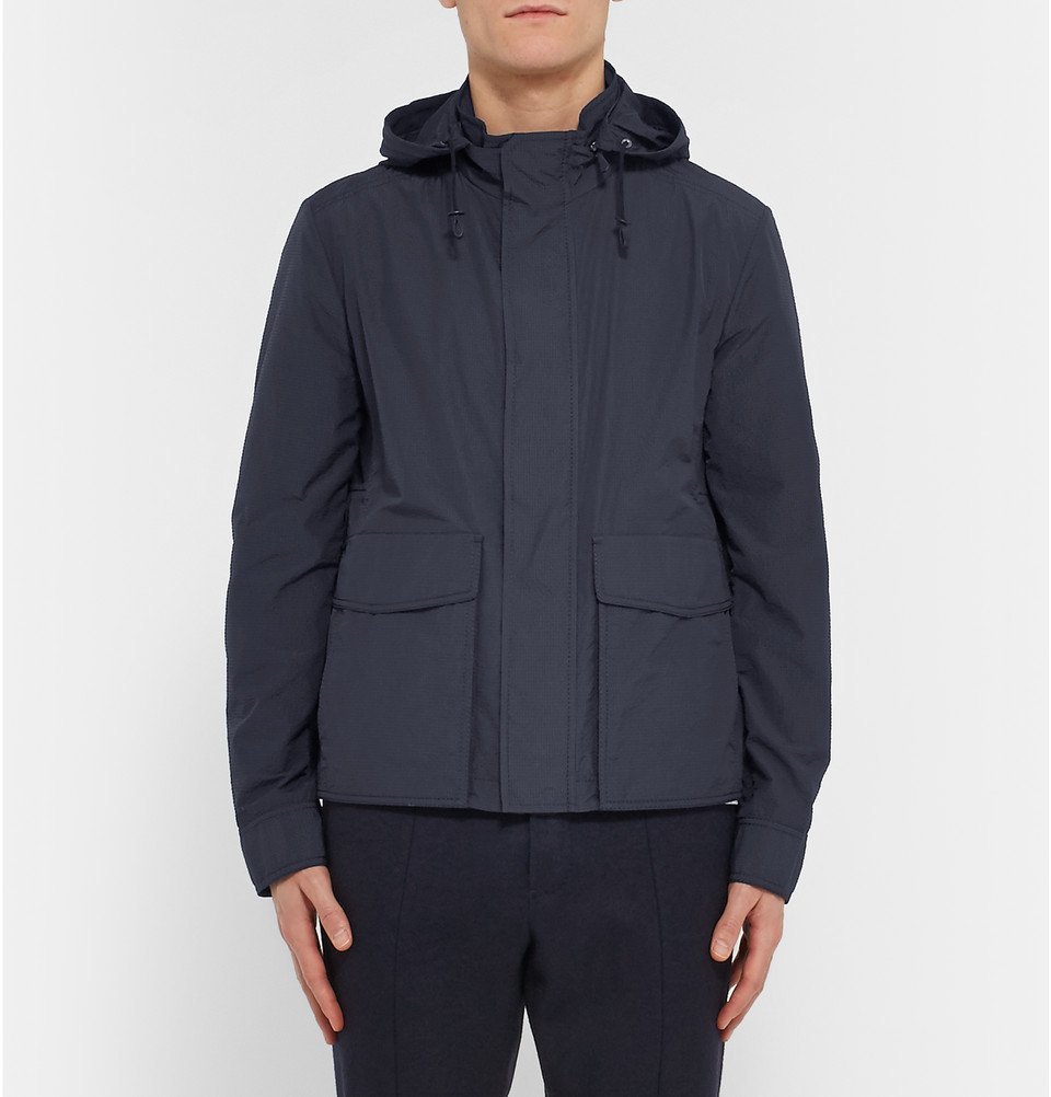 Berluti - Seersucker Tech Shell Hooded Jacket - Men - Navy Berluti