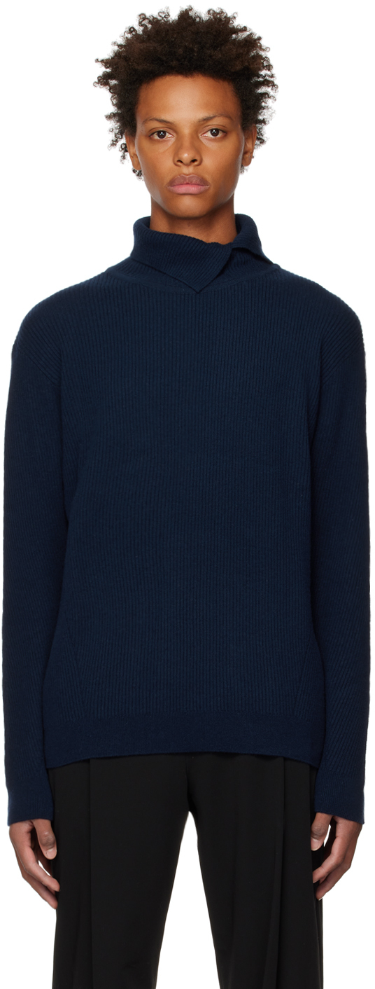 Wooyoungmi Navy Asymmetric Turtleneck Wooyoungmi