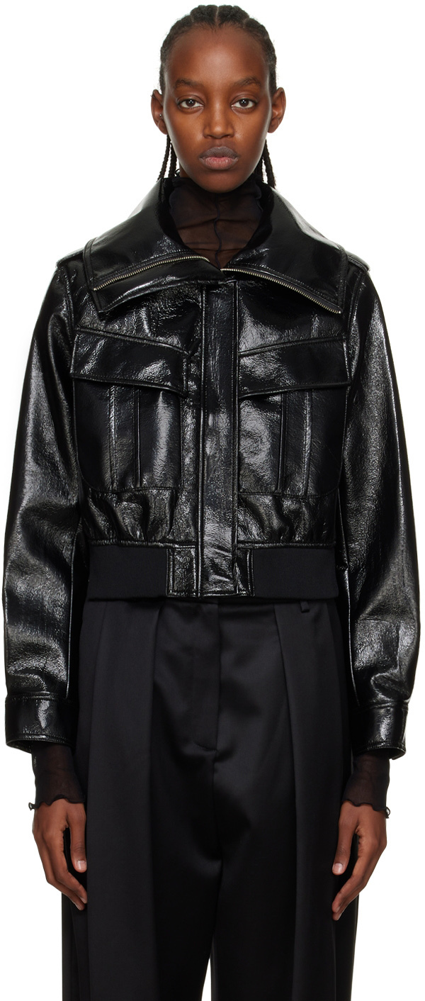 LVIR Black Faux-Leather Bomber Jacket LVIR