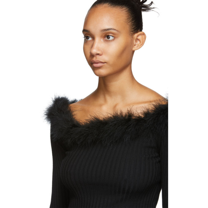 Black Feather Trim Sweater Opening Ceremony