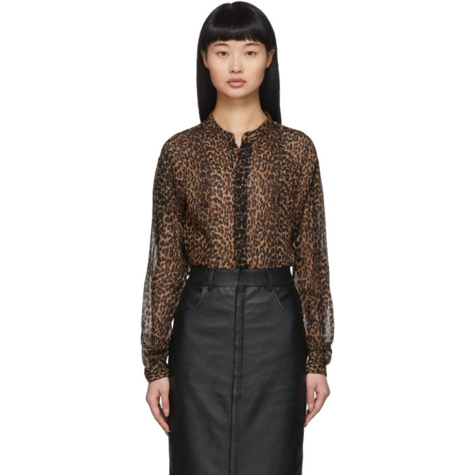 Saint Laurent Brown Leopard Sheer Oversized Shirt Saint Laurent