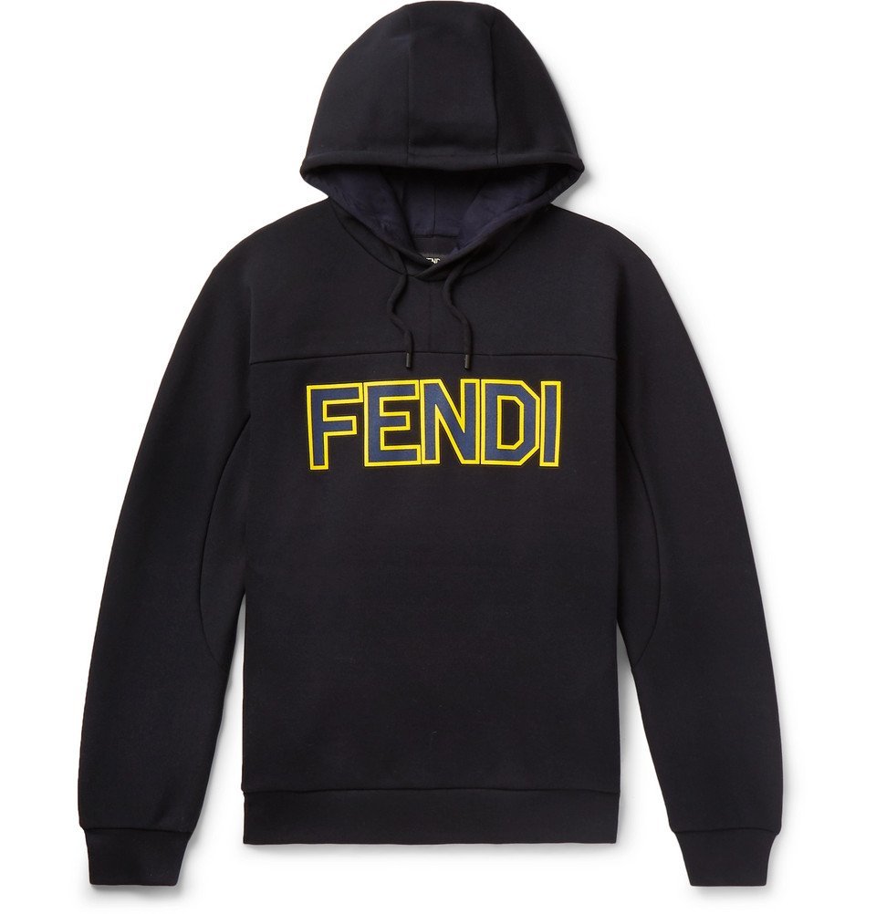 Fendi - Logo-print Cotton-blend Hoodie - Navy Fendi