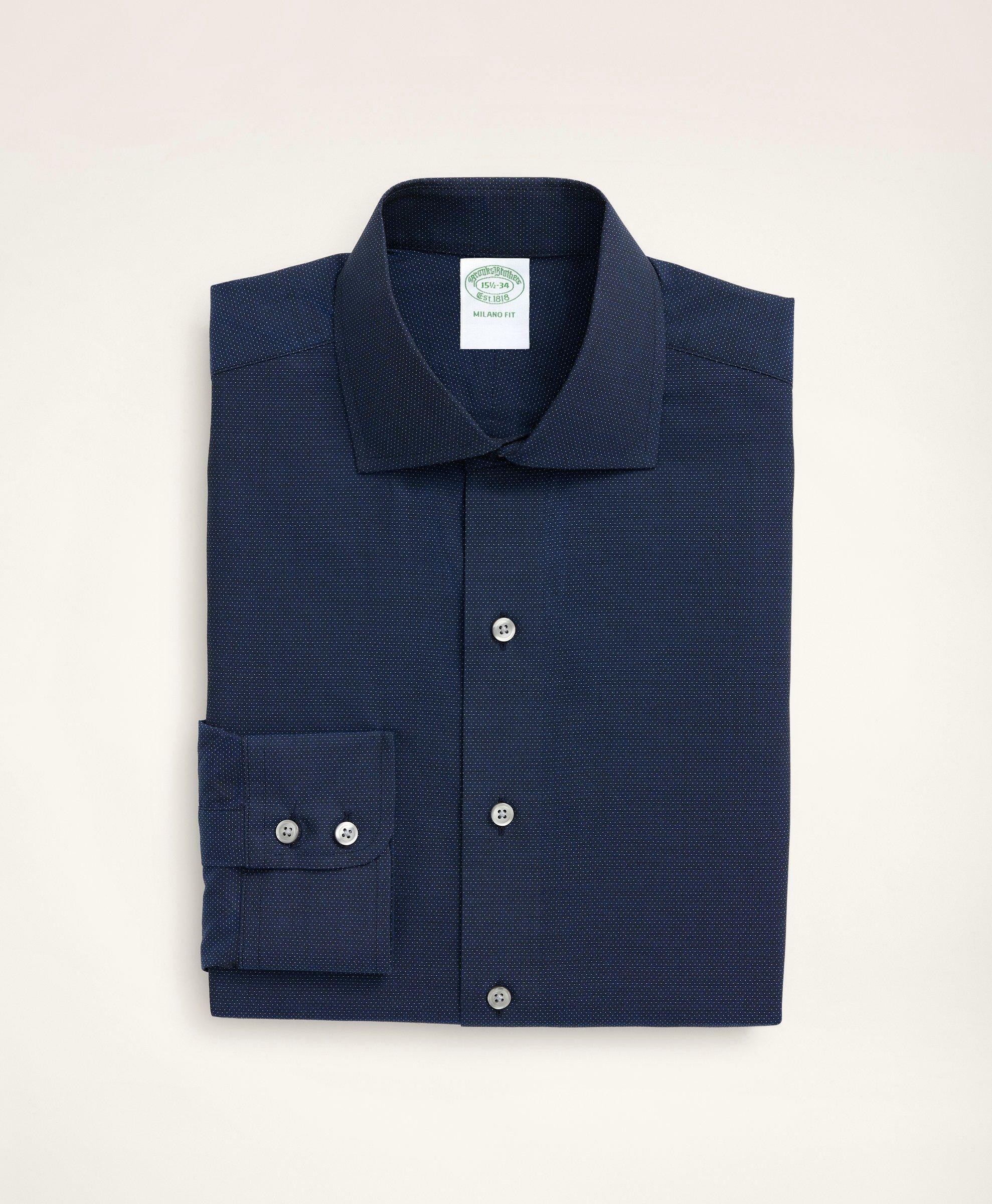 Brooks Brothers Men's Milano Slim-Fit Dress Shirt, Dobby English Collar Solid | Navy