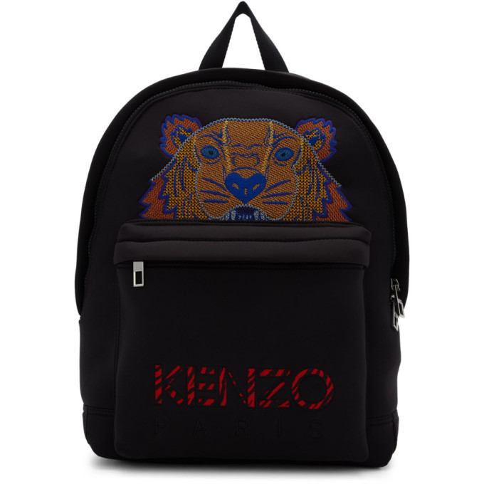 Kenzo Black Large Neoprene Tiger Backpack Kenzo