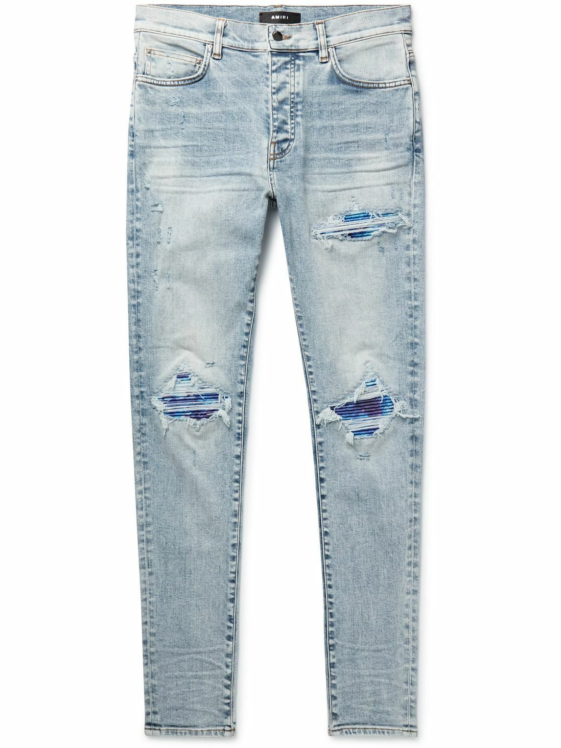 AMIRI - MX1 Skinny-Fit Tie-Dyed Drill-Trimmed Distressed Jeans - Blue Amiri