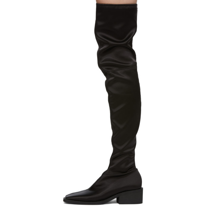 black satin over the knee boots