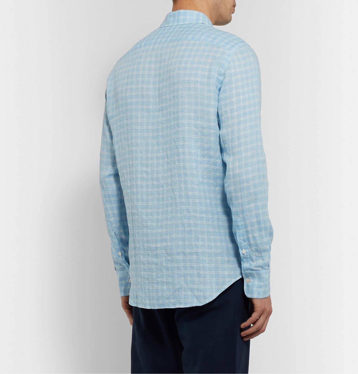 Canali Checked Linen Shirt Blue Canali