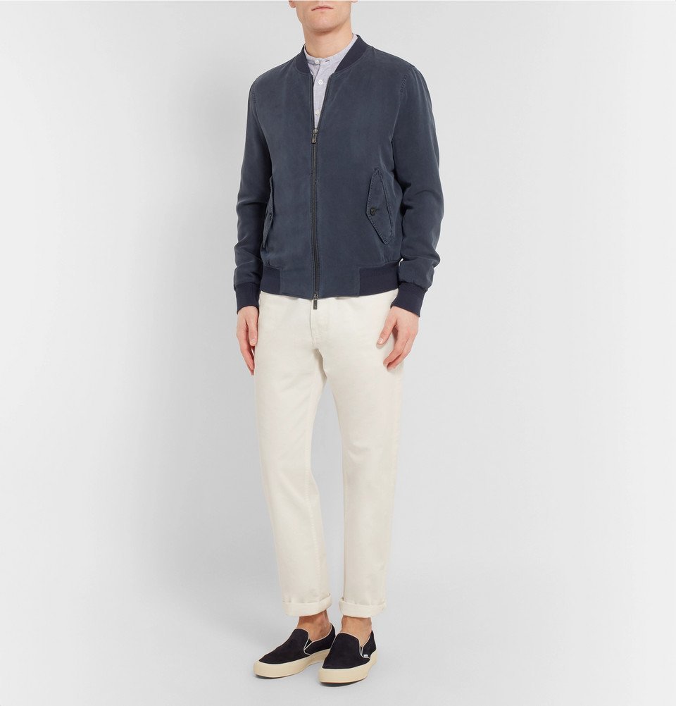 Ermenegildo Zegna - Washed-Silk Bomber Jacket - Men - Navy Ermenegildo ...