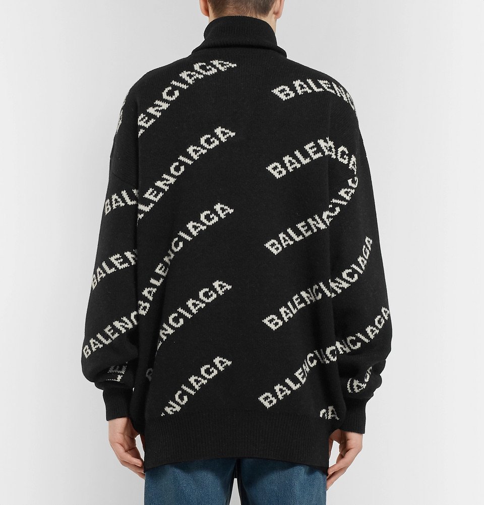 Balenciaga - Oversized Logo-Intarsia Half-Zip Sweater - Men - Black ...