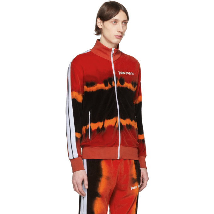 Palm Angels Red and Black Tie-Dye Chenille Track Jacket Palm Angels