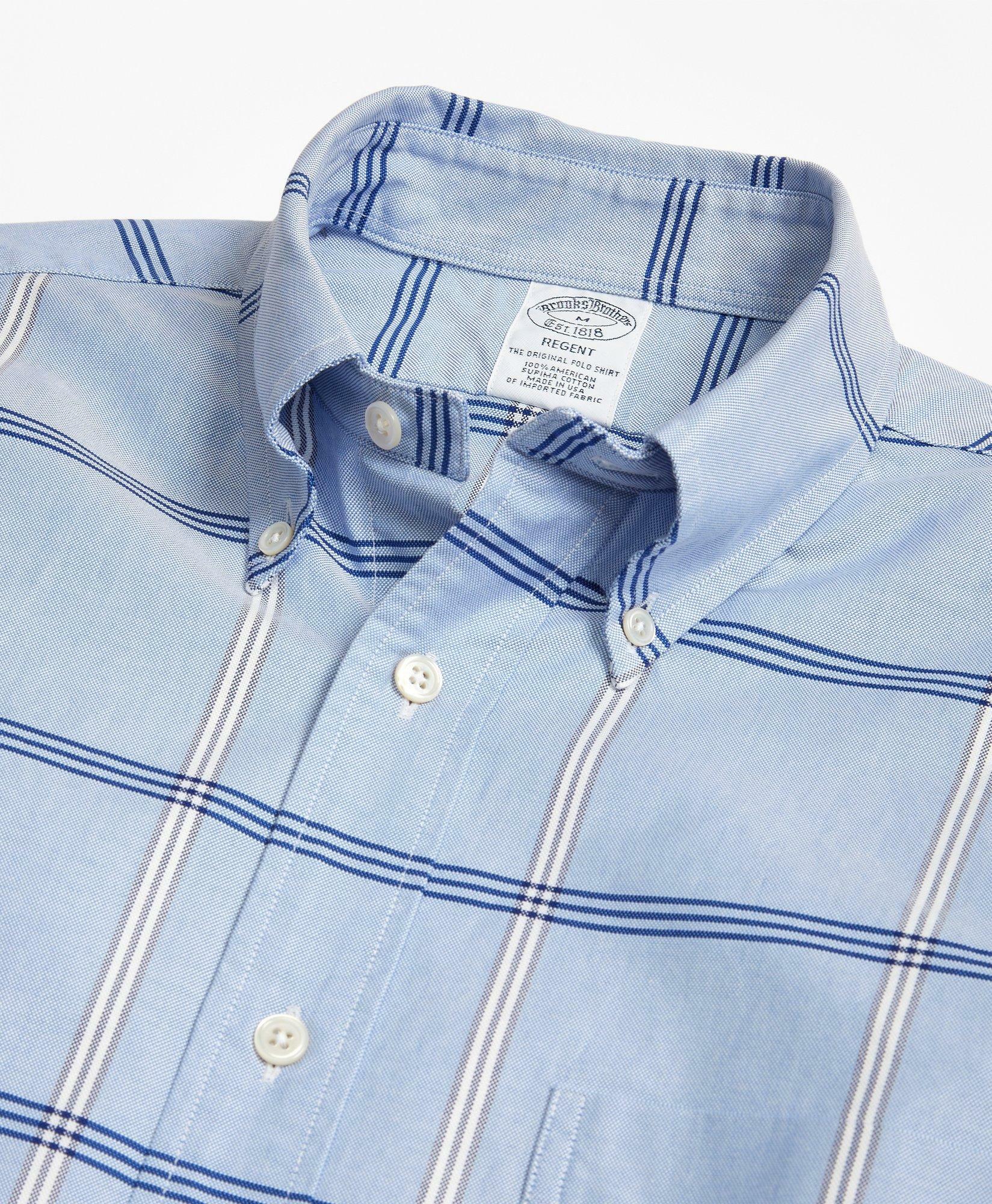 Brooks Brothers Men's Regent Regular-Fit Sport Shirt, Oxford Windowpane | Light Blue
