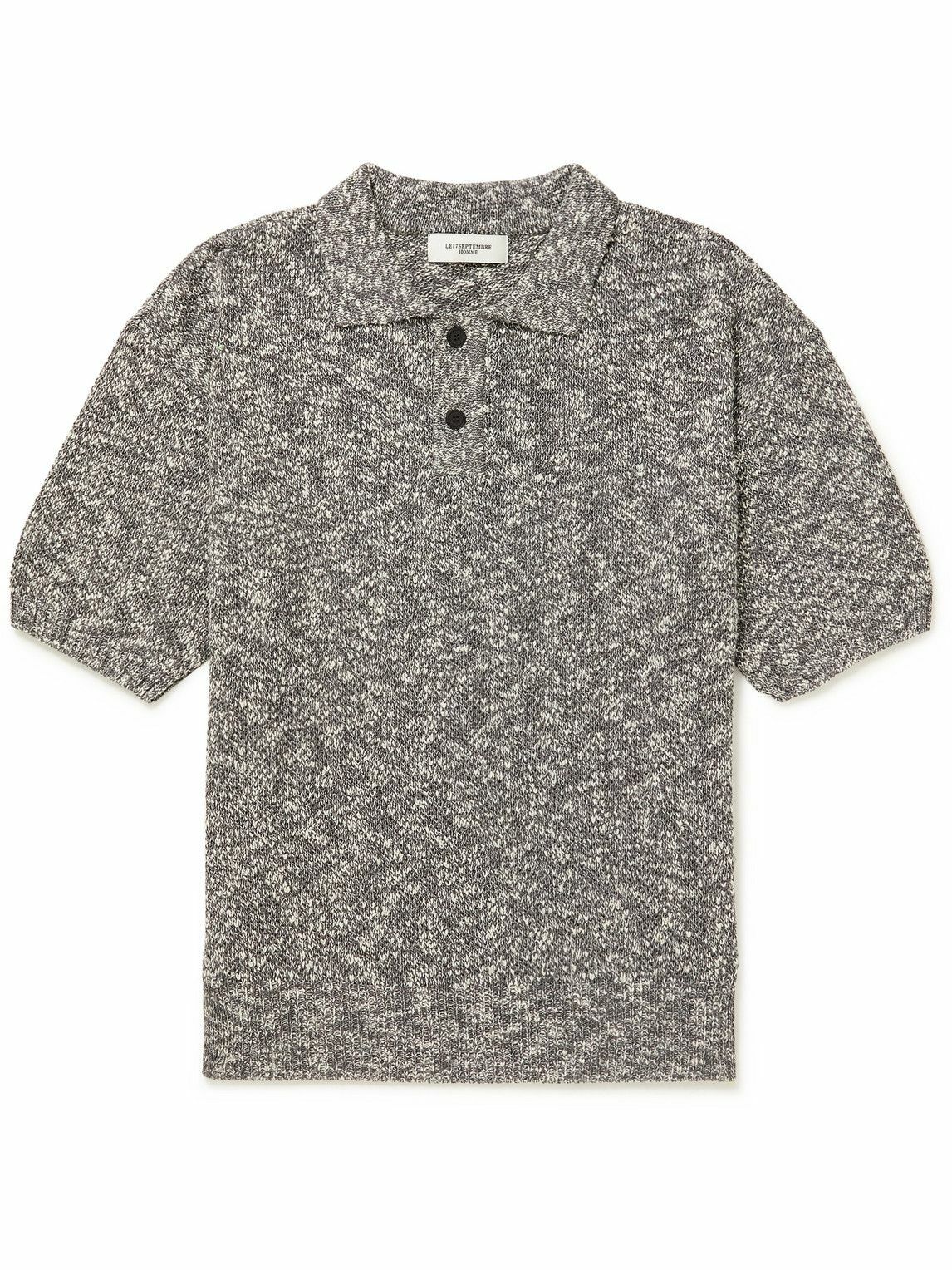 LE 17 SEPTEMBRE - Knitted Cotton-Blend Polo Shirt - Gray