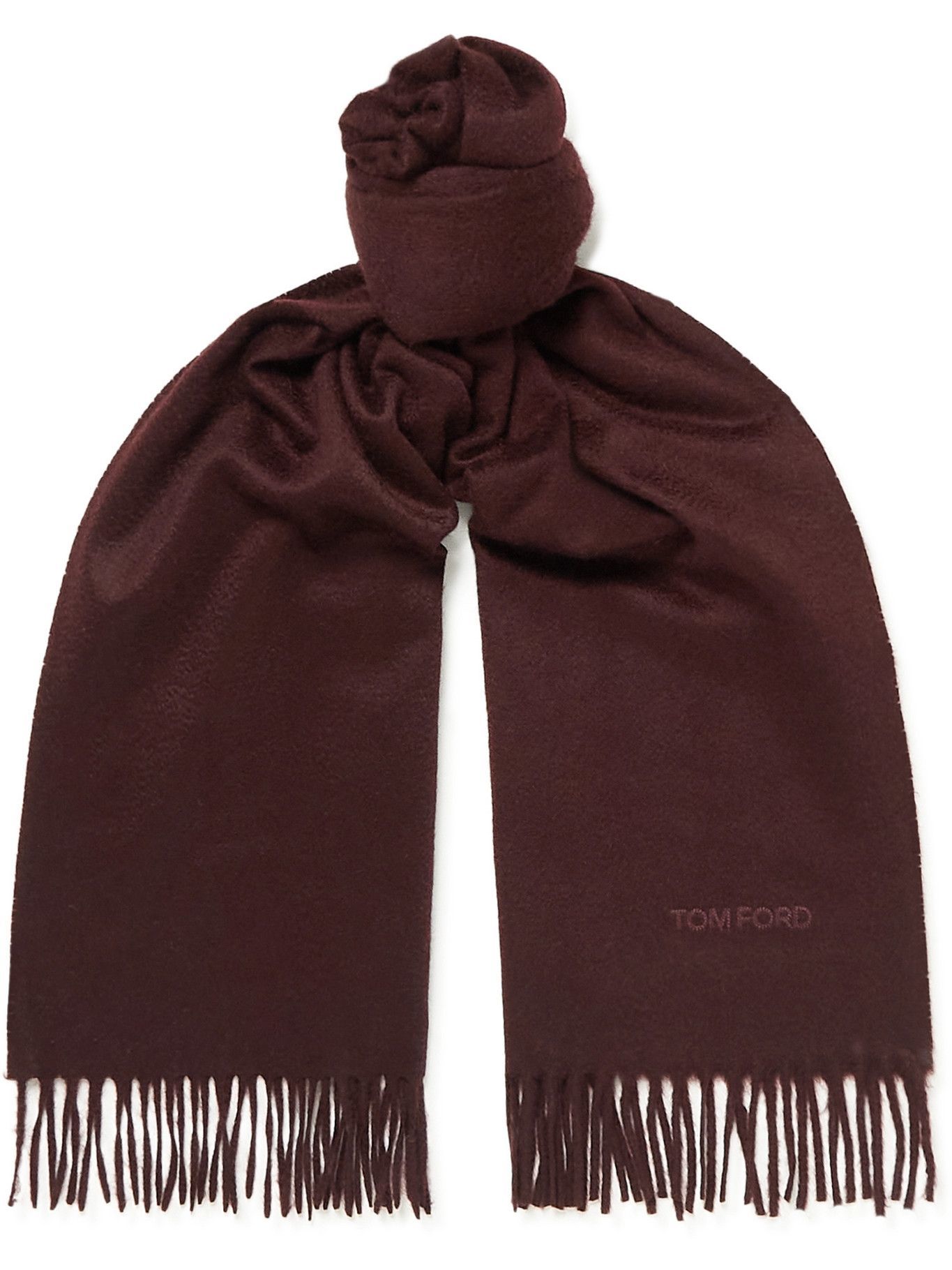 TOM FORD - Logo-Embroidered Fringed Cashmere Scarf TOM FORD