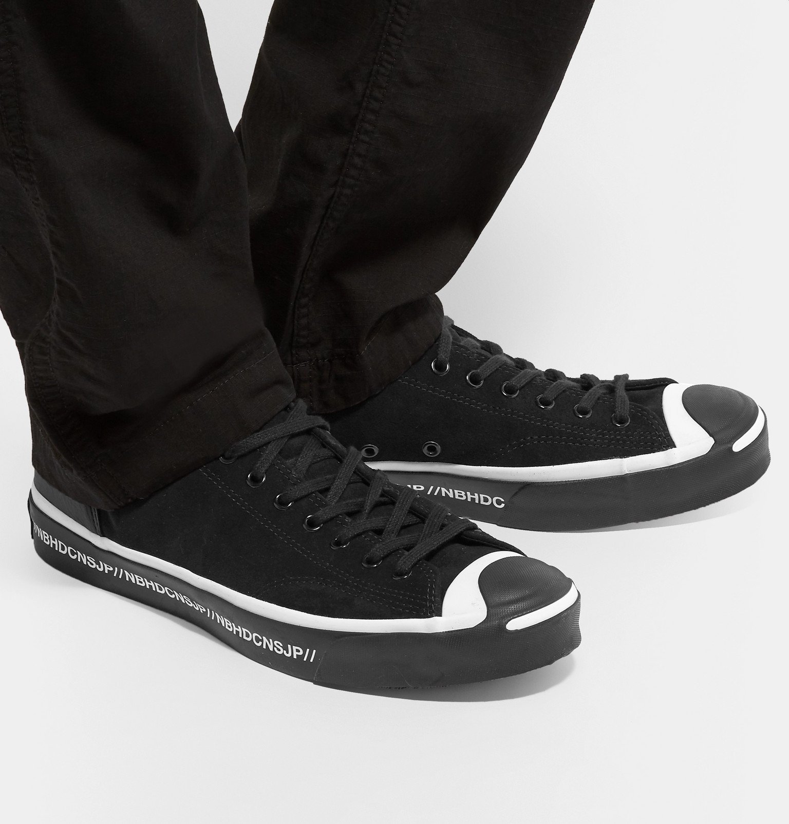 Converse - Neighborhood Jack Purcell OX Leather-Trimmed Suede Sneakers -  Black Converse