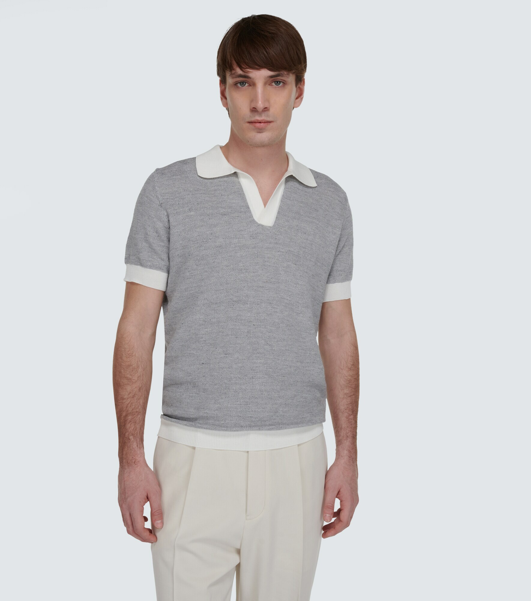 Thom Sweeney Knitted cotton and linen polo shirt Thom Sweeney