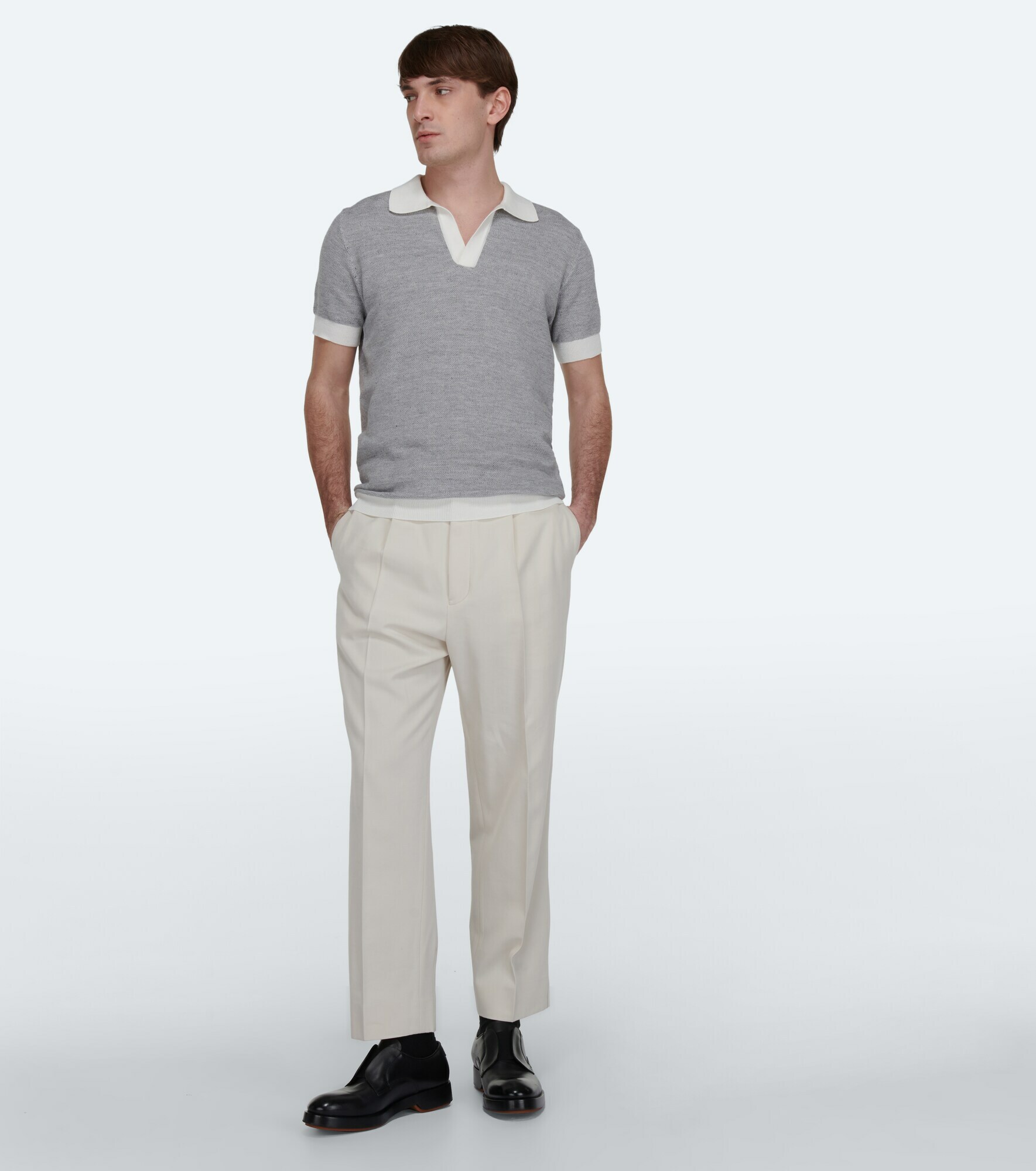 Thom Sweeney - Knitted cotton and linen polo shirt Thom Sweeney
