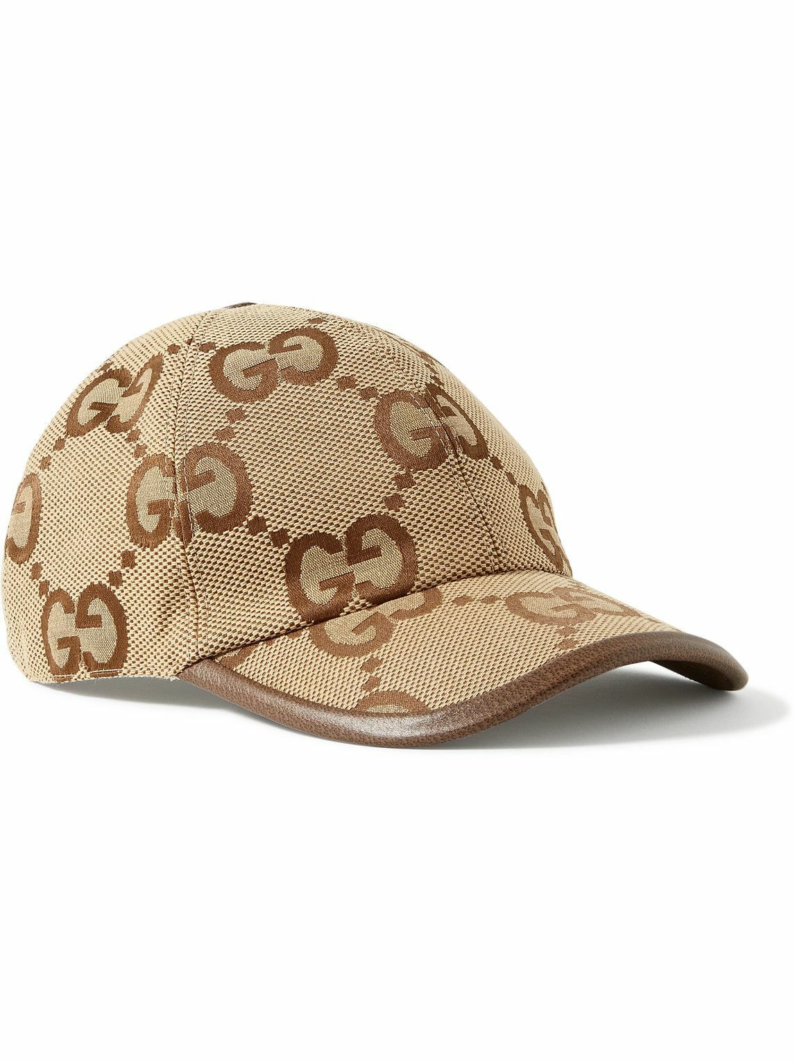 GUCCI - Leather-Trimmed Monogrammed Canvas Baseball Cap - Brown Gucci