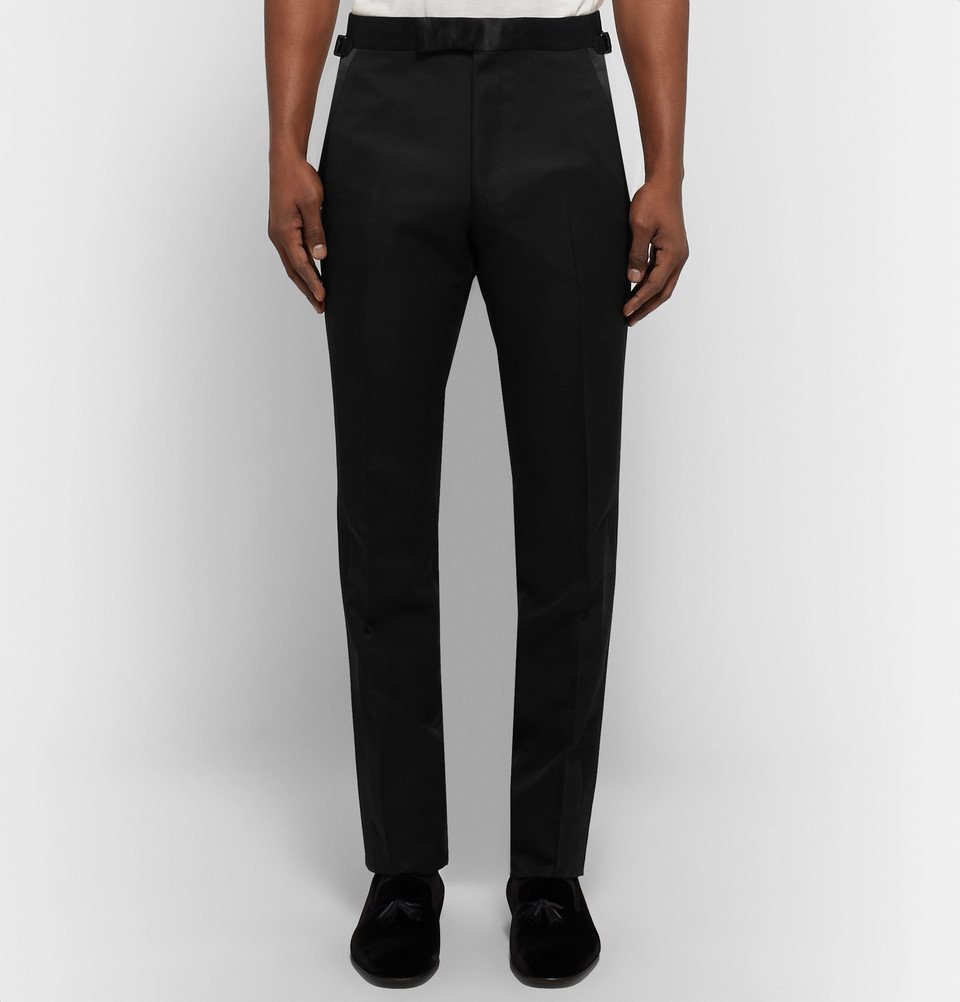 TOM FORD - Shelton Satin-Trimmed Wool, Mohair and Silk-Blend Tuxedo Trousers  - Men - Black TOM FORD