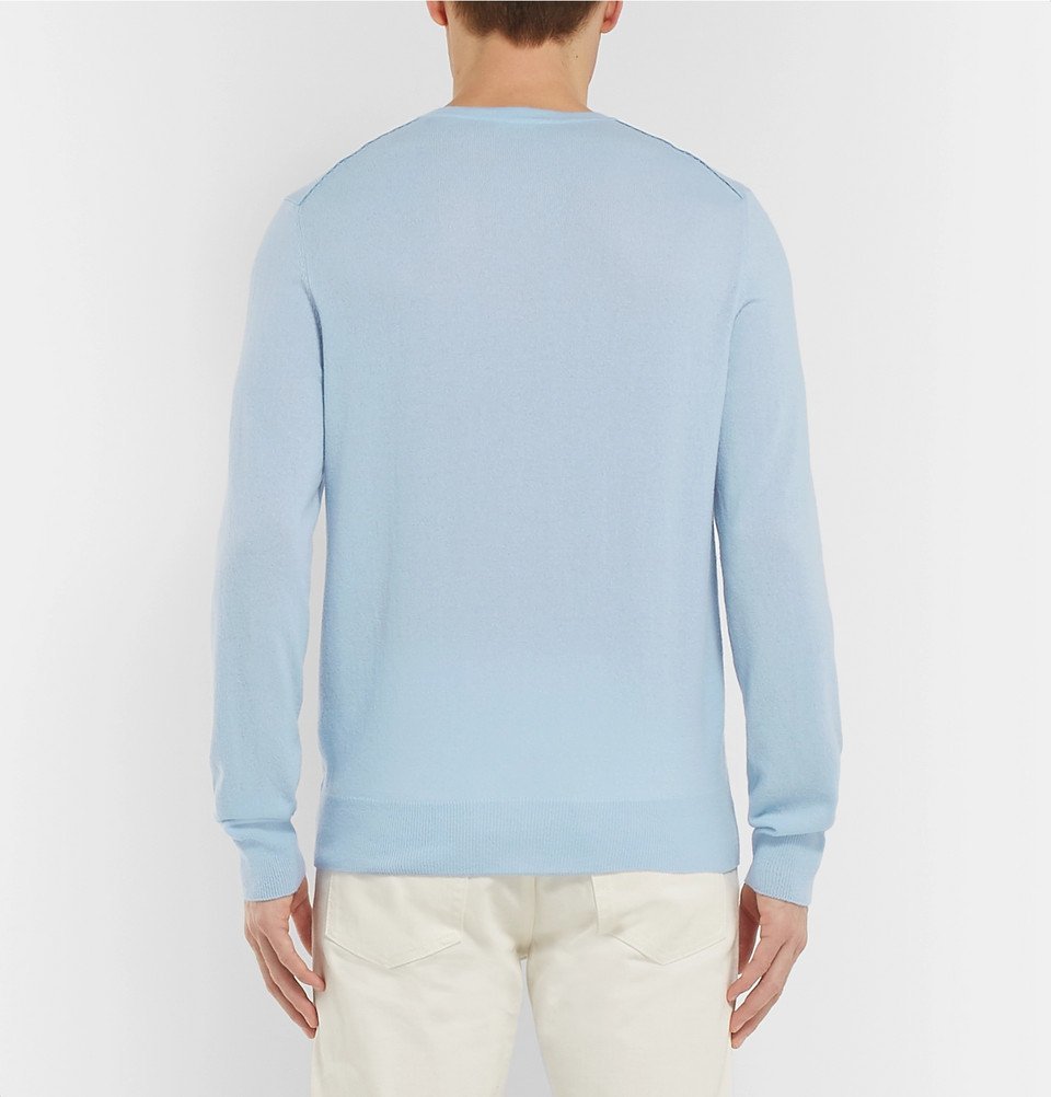 Berluti - Leather-Trimmed Cashmere Sweater - Men - Blue Berluti