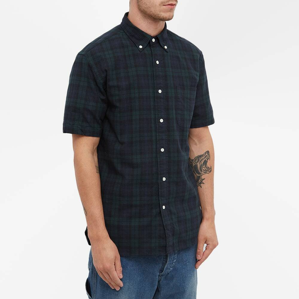 Beams Plus Men's Short Sleeve Black Watch Shirt in Indigo Beams Plus