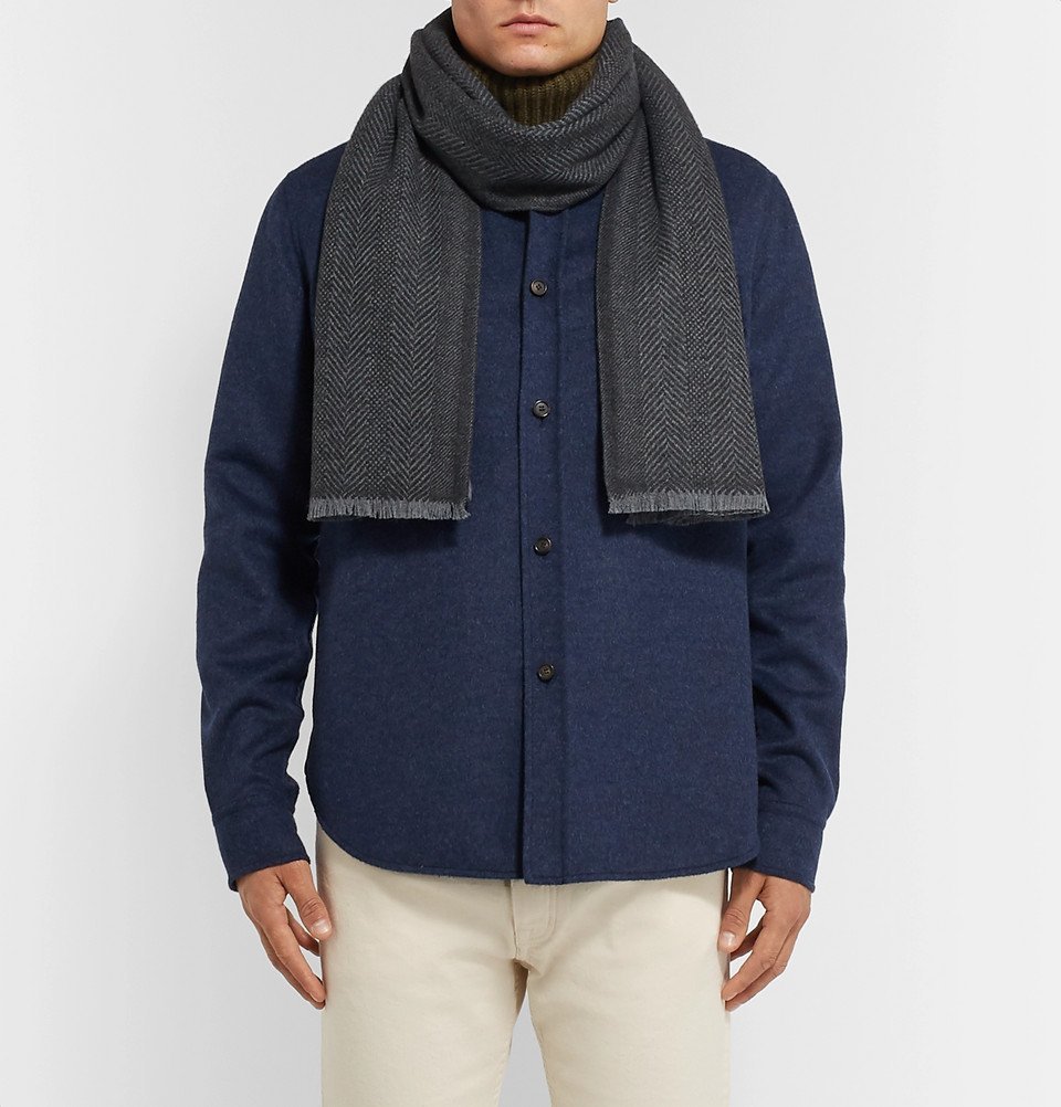 Mens Accessories Scarves and mufflers Ermenegildo Zegna Fringed Cashmere Scarf in Blue for Men 