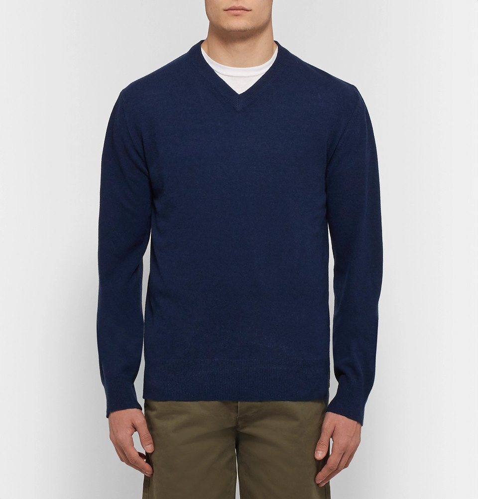 Officine Generale SlimFit Cashmere Sweater Men Blue Officine