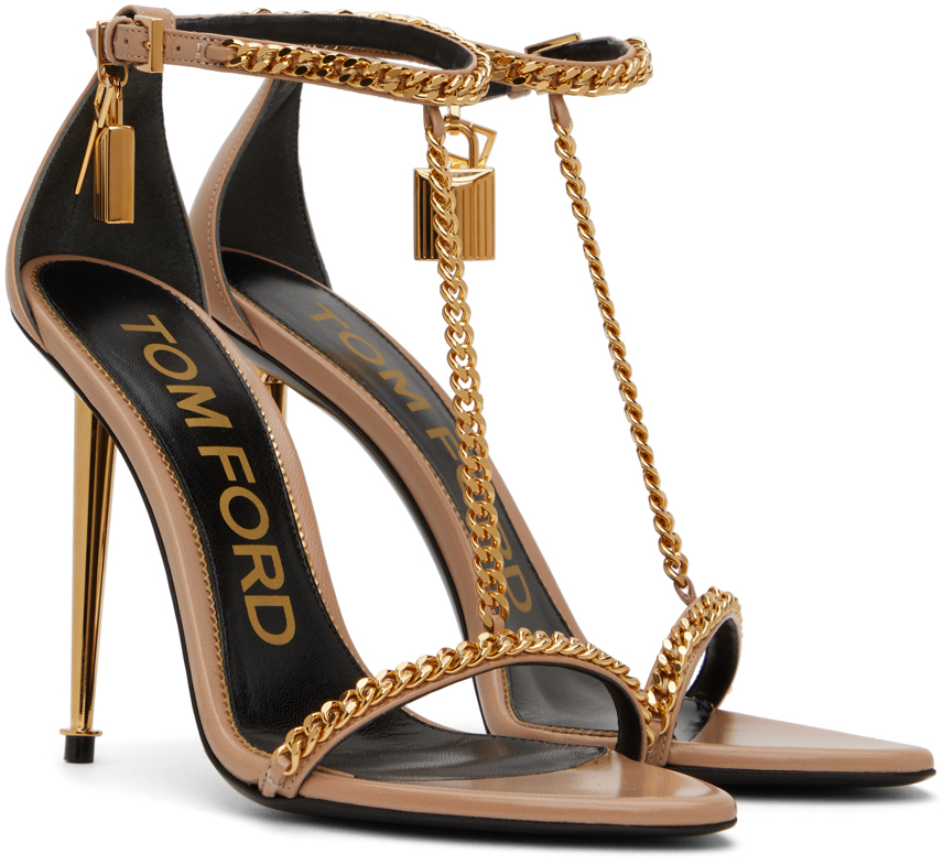 Tom Ford Tan Padlock Pointy Naked Heeled Sandals Tom Ford