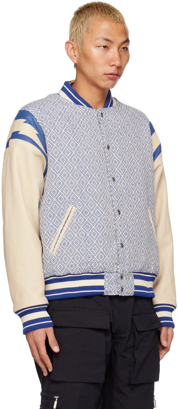 Rhude Blue & White Jacquard Bomber Jacket Rhude