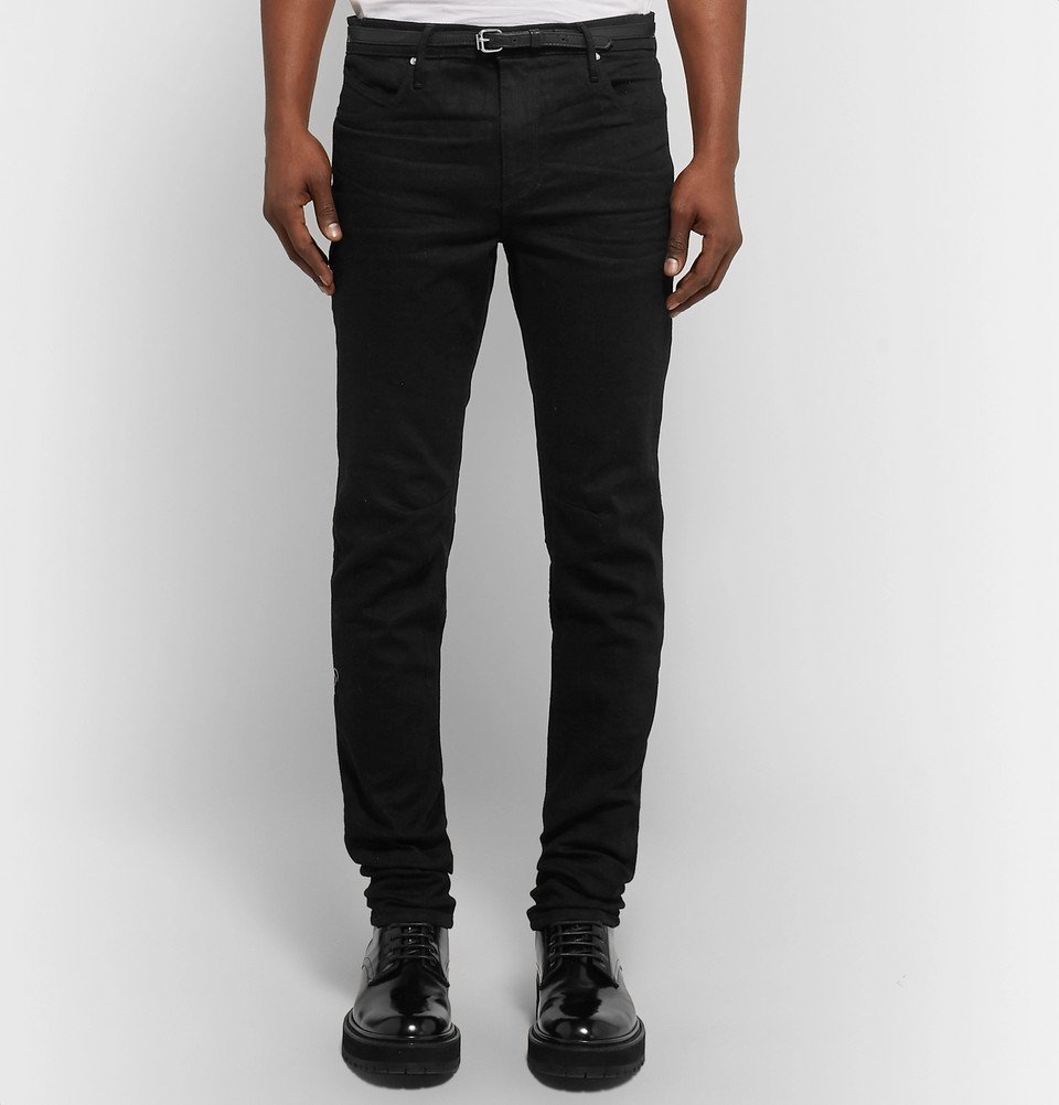 RtA - Skinny-Fit Belted Embellished Stretch-Denim Jeans - Black RtA