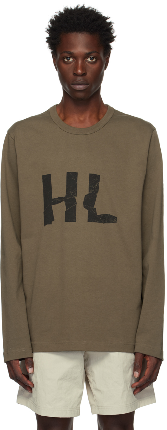 Helmut Lang Green Crumple Long Sleeve T-Shirt Helmut Lang