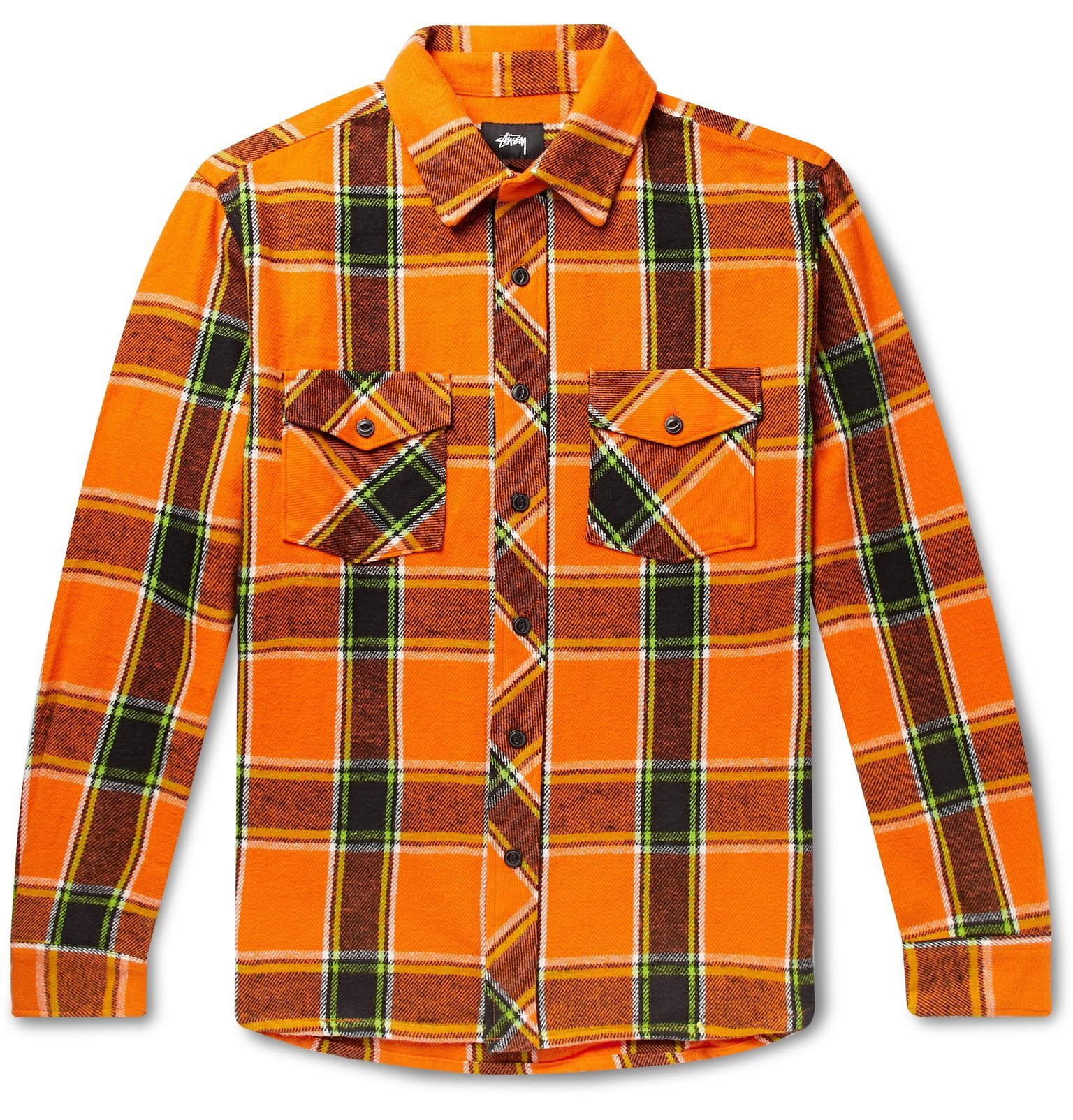 Stüssy - Ace Checked Cotton-Flannel Shirt - Orange Stussy